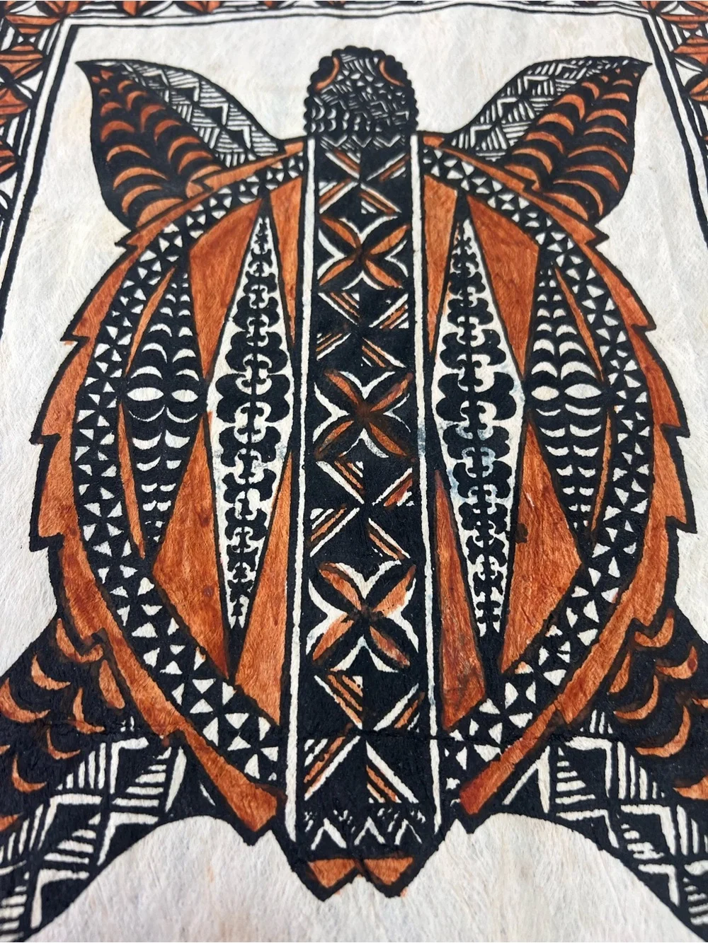 Vintage TORTOISE Artist Signed Tapa Cloth Hawaiian Tiki Wall Art Home Decor